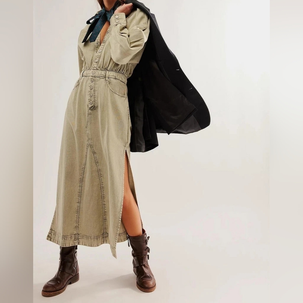 Free People Mad Love Denim Midi Dress/Sage